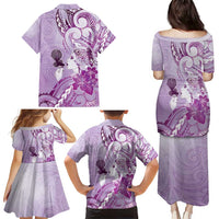 Aotearoa Maori Wahine Family Matching Puletasi and Hawaiian Shirt Fantail Bird Purple Gold Marble