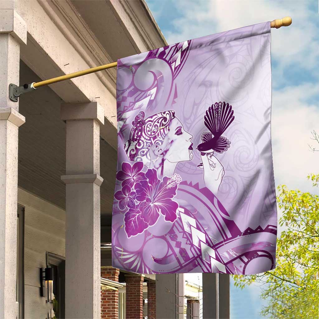 Aotearoa Maori Wahine Garden Flag Fantail Bird Purple Gold Marble