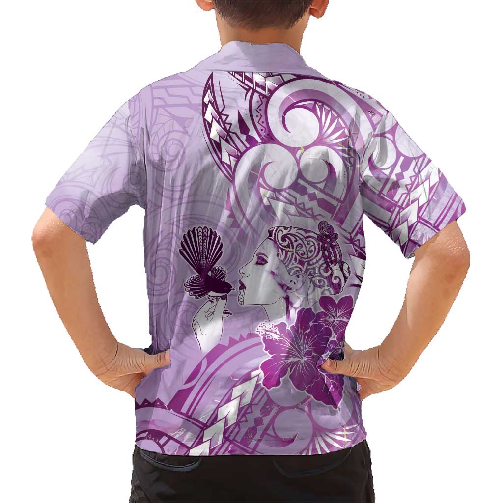 Aotearoa Maori Wahine Hawaiian Shirt Fantail Bird Purple Gold Marble LT05 - Polynesian Pride