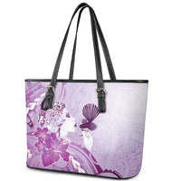 Aotearoa Maori Wahine Leather Tote Bag Fantail Bird Purple Gold Marble