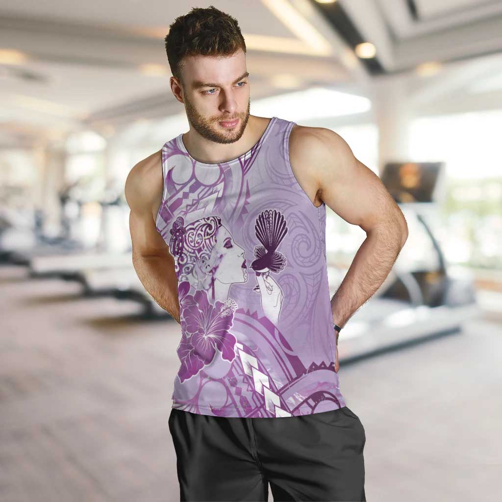 Aotearoa Maori Wahine Men Tank Top Fantail Bird Purple Gold Marble LT05 Purple - Polynesian Pride