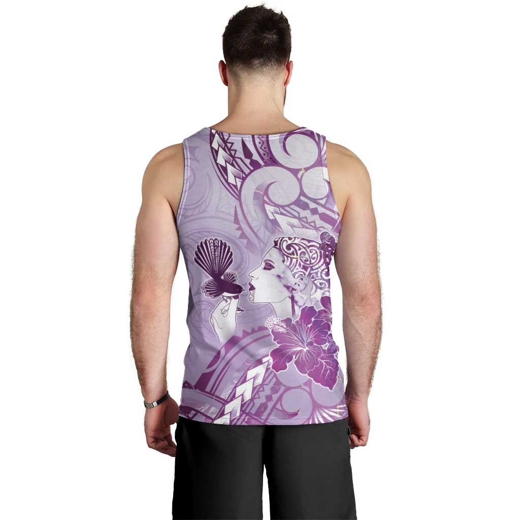 Aotearoa Maori Wahine Men Tank Top Fantail Bird Purple Gold Marble LT05 - Polynesian Pride