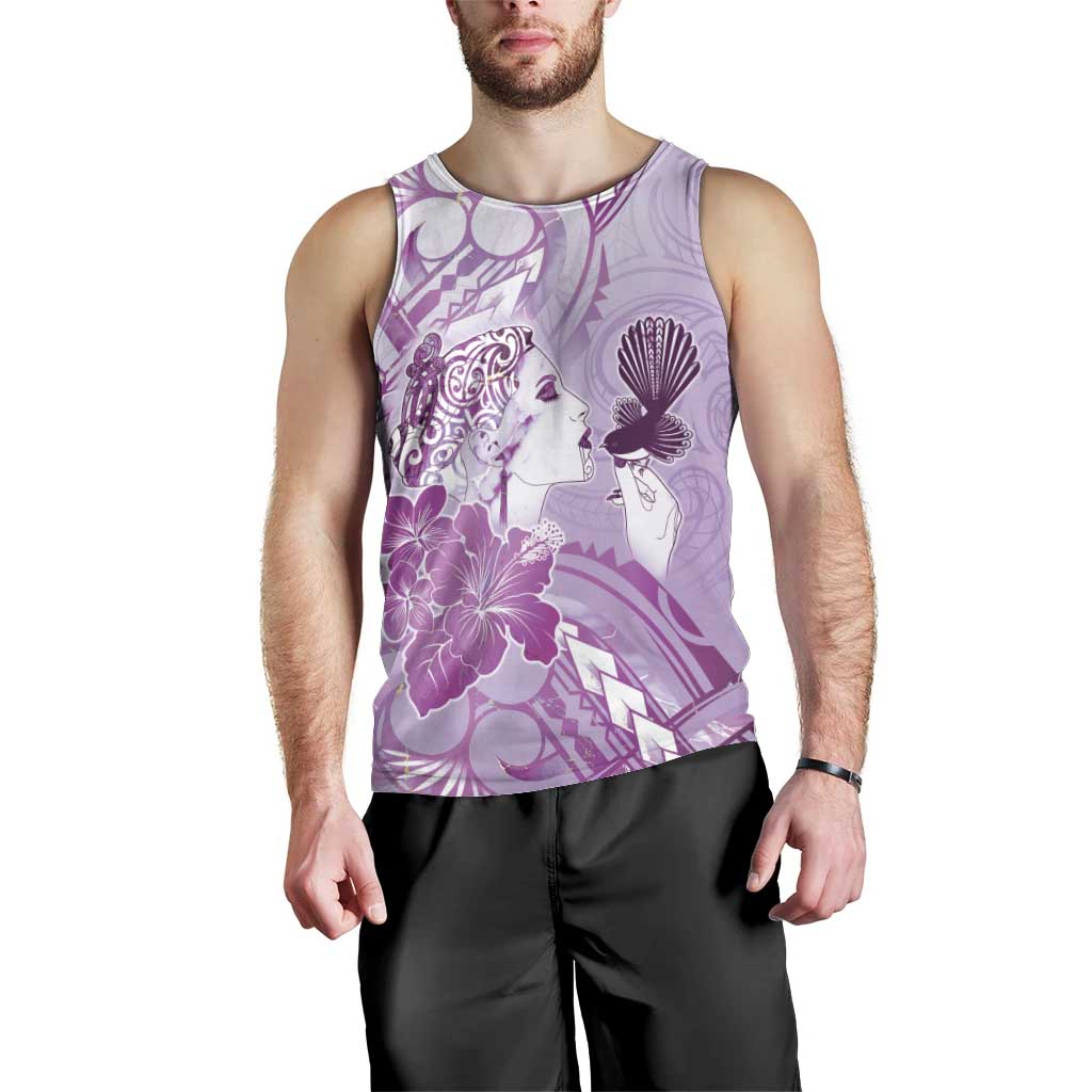 Aotearoa Maori Wahine Men Tank Top Fantail Bird Purple Gold Marble LT05 - Polynesian Pride