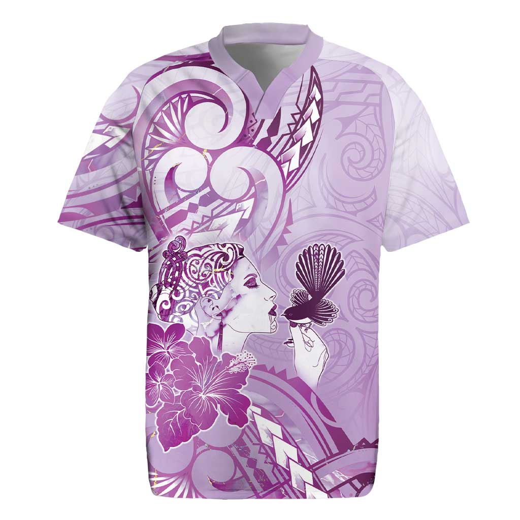Aotearoa Maori Wahine Rugby Jersey Fantail Bird Purple Gold Marble