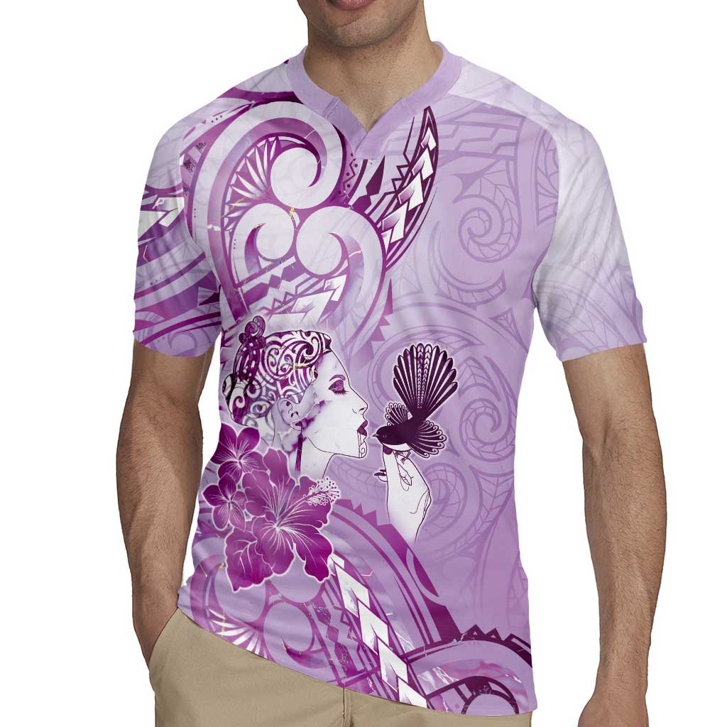 Aotearoa Maori Wahine Rugby Jersey Fantail Bird Purple Gold Marble