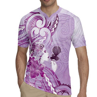 Aotearoa Maori Wahine Rugby Jersey Fantail Bird Purple Gold Marble