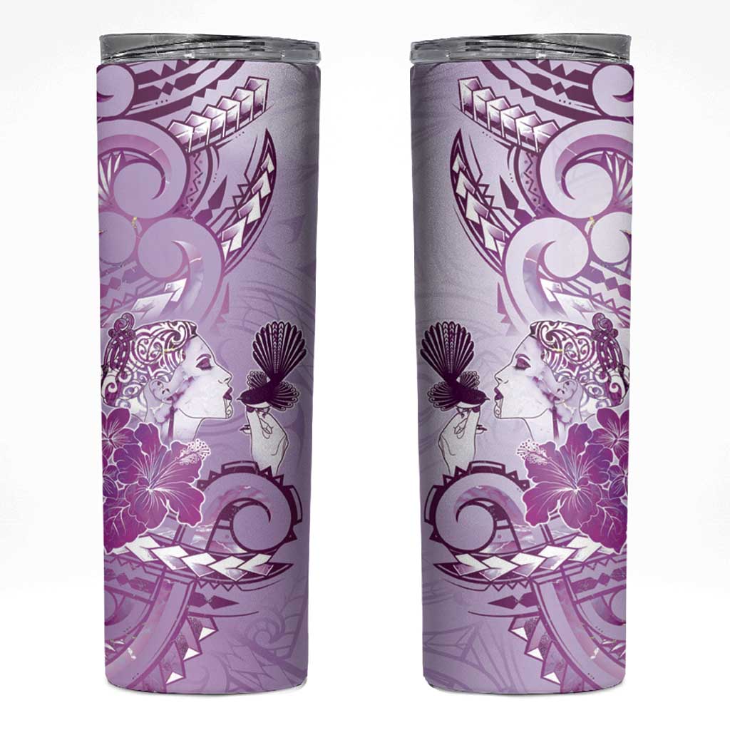 Aotearoa Maori Wahine Skinny Tumbler Fantail Bird Purple Gold Marble