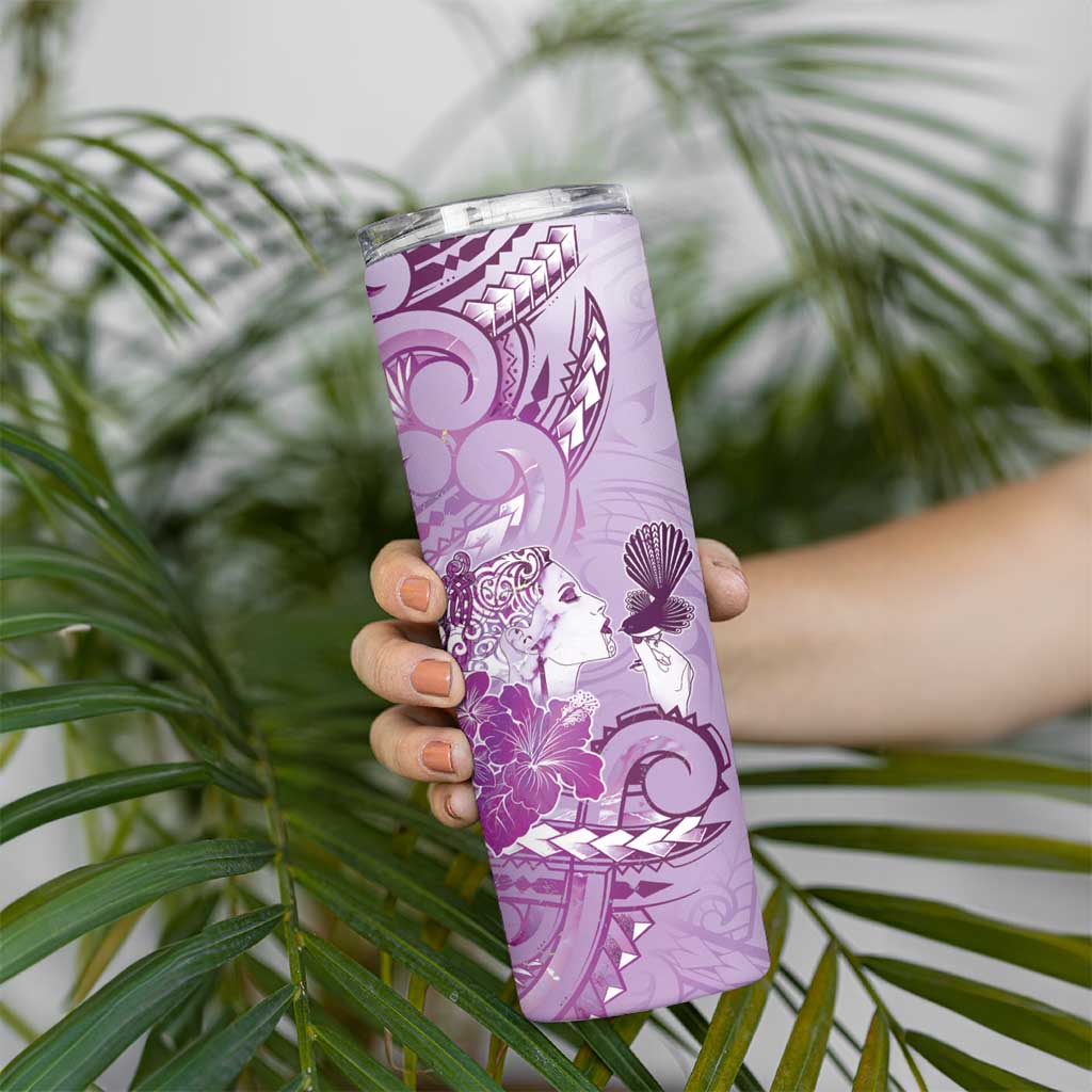 Aotearoa Maori Wahine Skinny Tumbler Fantail Bird Purple Gold Marble