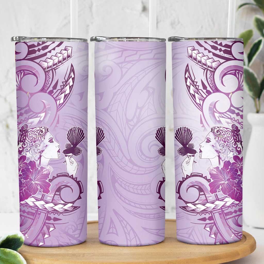 Aotearoa Maori Wahine Skinny Tumbler Fantail Bird Purple Gold Marble
