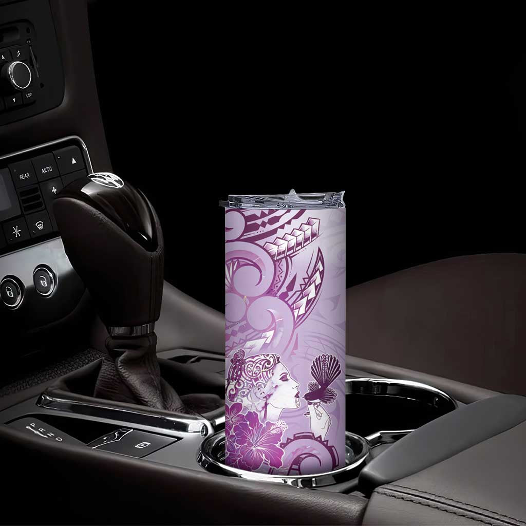 Aotearoa Maori Wahine Skinny Tumbler Fantail Bird Purple Gold Marble