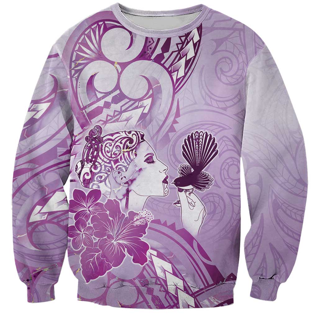 Aotearoa Maori Wahine Sweatshirt Fantail Bird Purple Gold Marble LT05 Unisex Purple - Polynesian Pride