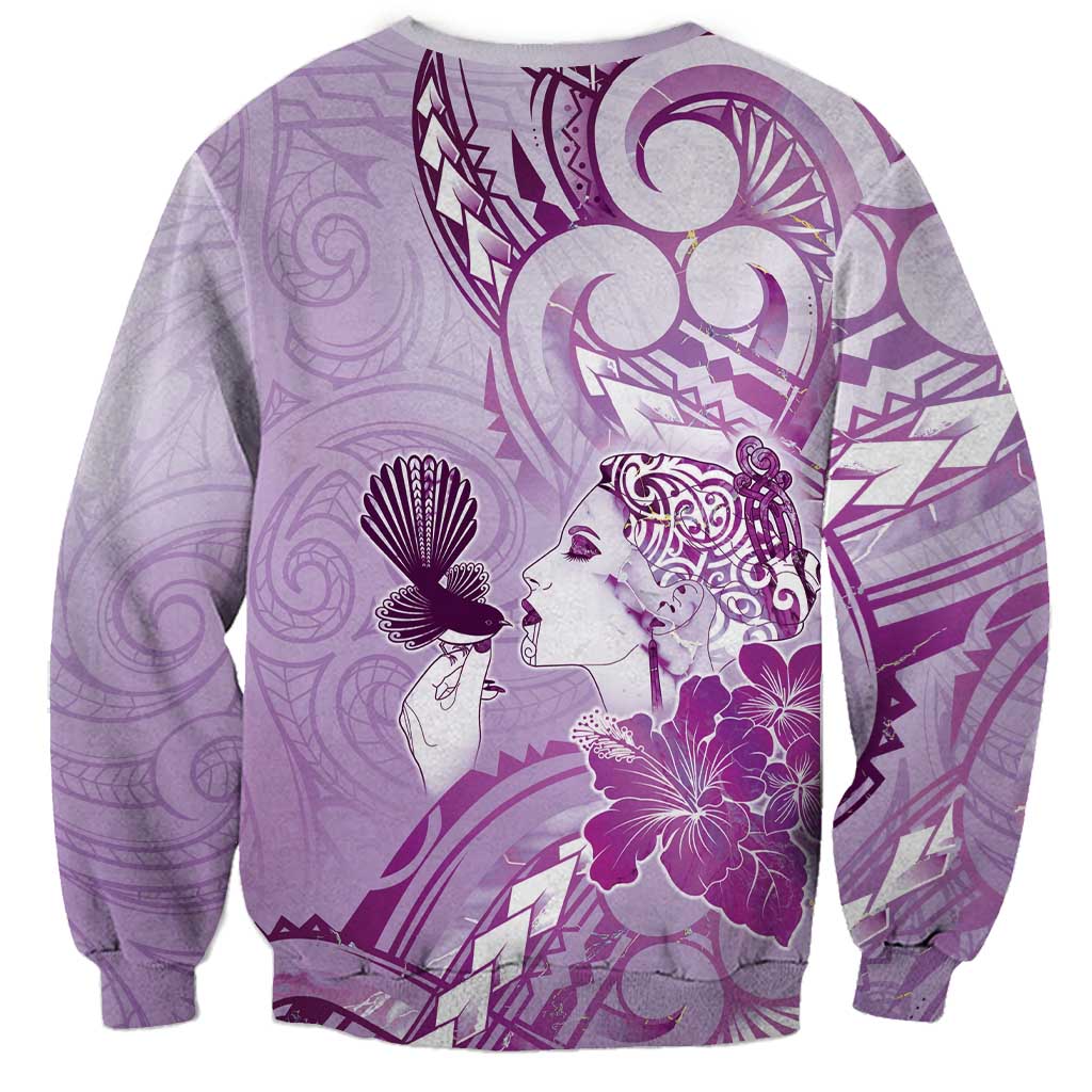 Aotearoa Maori Wahine Sweatshirt Fantail Bird Purple Gold Marble LT05 - Polynesian Pride