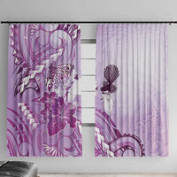 Aotearoa Maori Wahine Window Curtain Fantail Bird Purple Gold Marble LT05 With Hooks Purple - Polynesian Pride