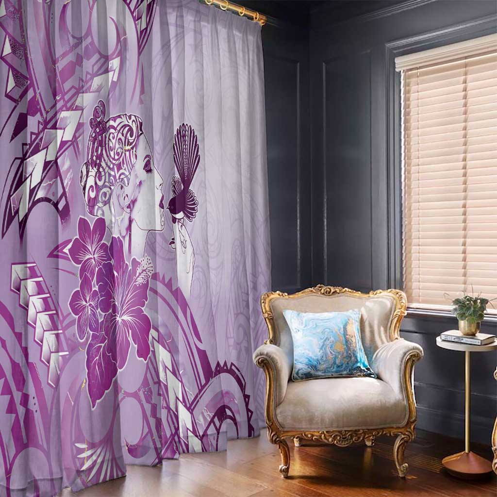 Aotearoa Maori Wahine Window Curtain Fantail Bird Purple Gold Marble LT05 - Polynesian Pride