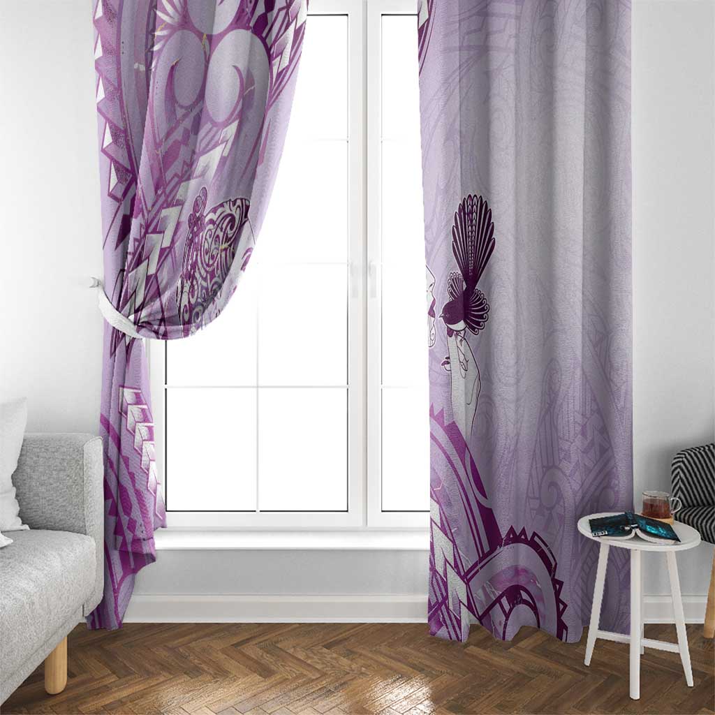 Aotearoa Maori Wahine Window Curtain Fantail Bird Purple Gold Marble LT05 - Polynesian Pride