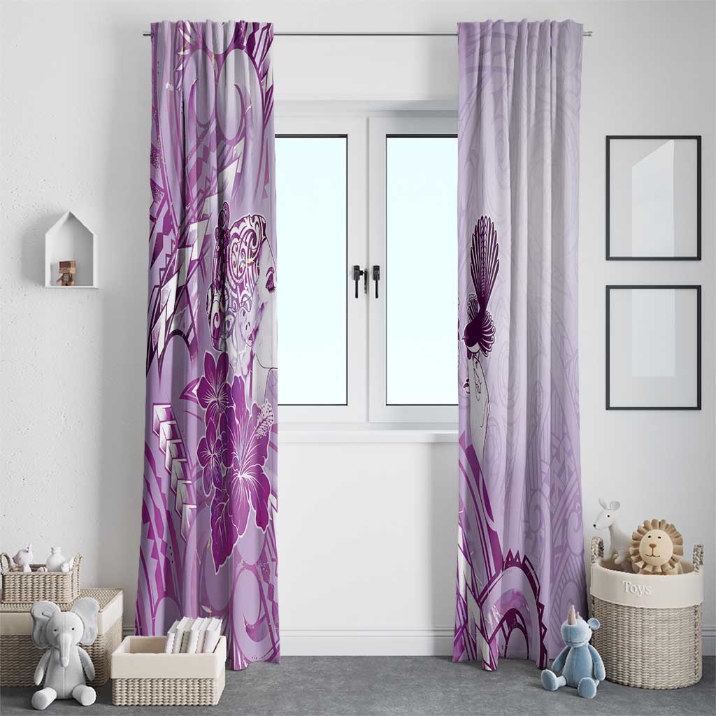 Aotearoa Maori Wahine Window Curtain Fantail Bird Purple Gold Marble LT05 - Polynesian Pride