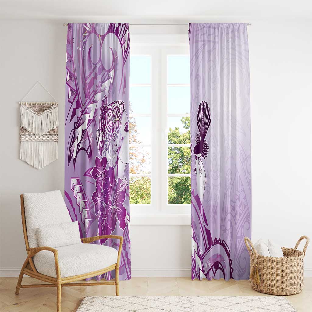 Aotearoa Maori Wahine Window Curtain Fantail Bird Purple Gold Marble LT05 - Polynesian Pride