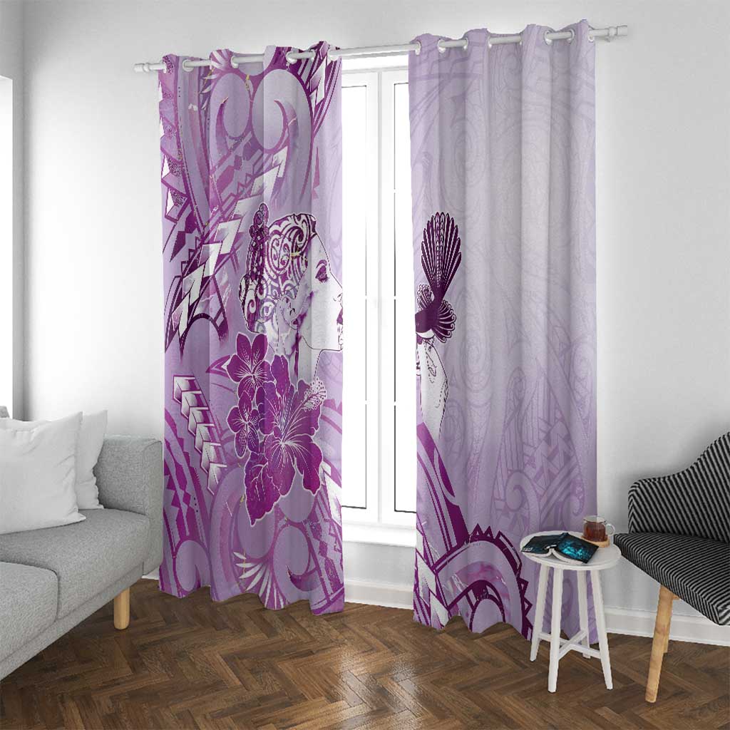 Aotearoa Maori Wahine Window Curtain Fantail Bird Purple Gold Marble LT05 With Grommets Purple - Polynesian Pride