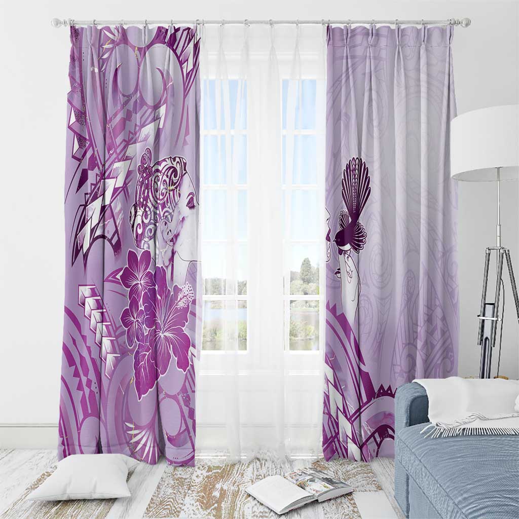Aotearoa Maori Wahine Window Curtain Fantail Bird Purple Gold Marble LT05 - Polynesian Pride