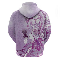 Aotearoa Maori Wahine Zip Hoodie Fantail Bird Purple Gold Marble