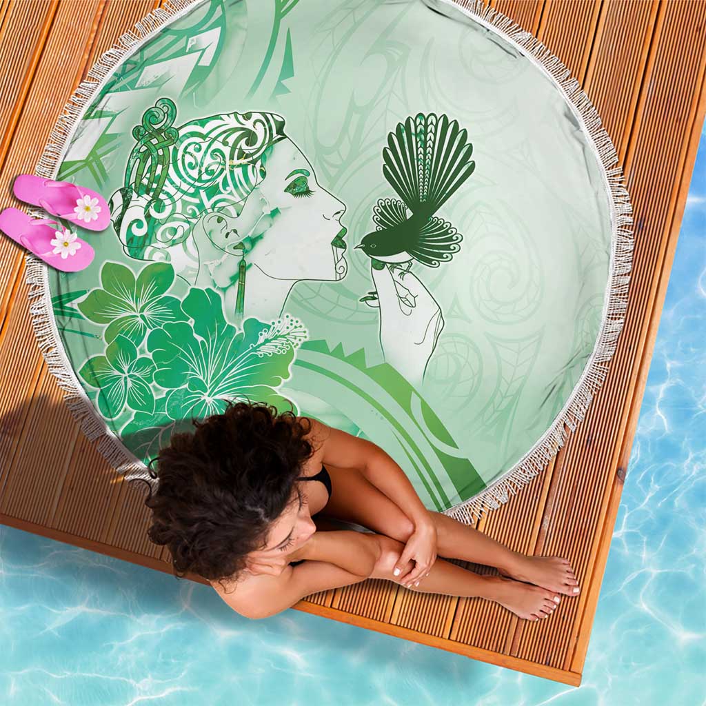 Aotearoa Maori Wahine Beach Blanket Fantail Bird Green Gold Marble LT05 - Polynesian Pride