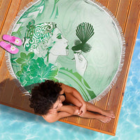 Aotearoa Maori Wahine Beach Blanket Fantail Bird Green Gold Marble LT05 - Polynesian Pride