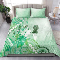 Aotearoa Maori Wahine Bedding Set Fantail Bird Green Gold Marble