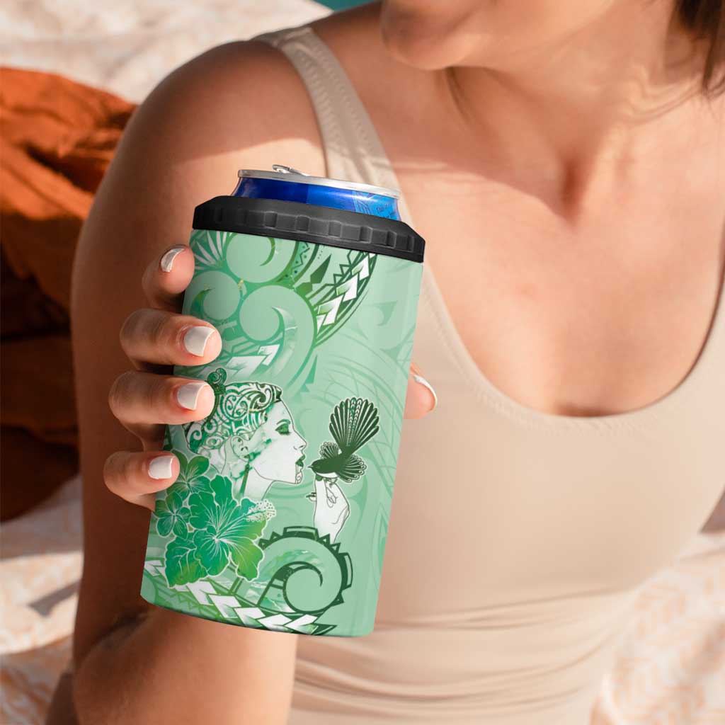 Aotearoa Maori Wahine 4 in 1 Can Cooler Tumbler Fantail Bird Green Gold Marble LT05 - Polynesian Pride