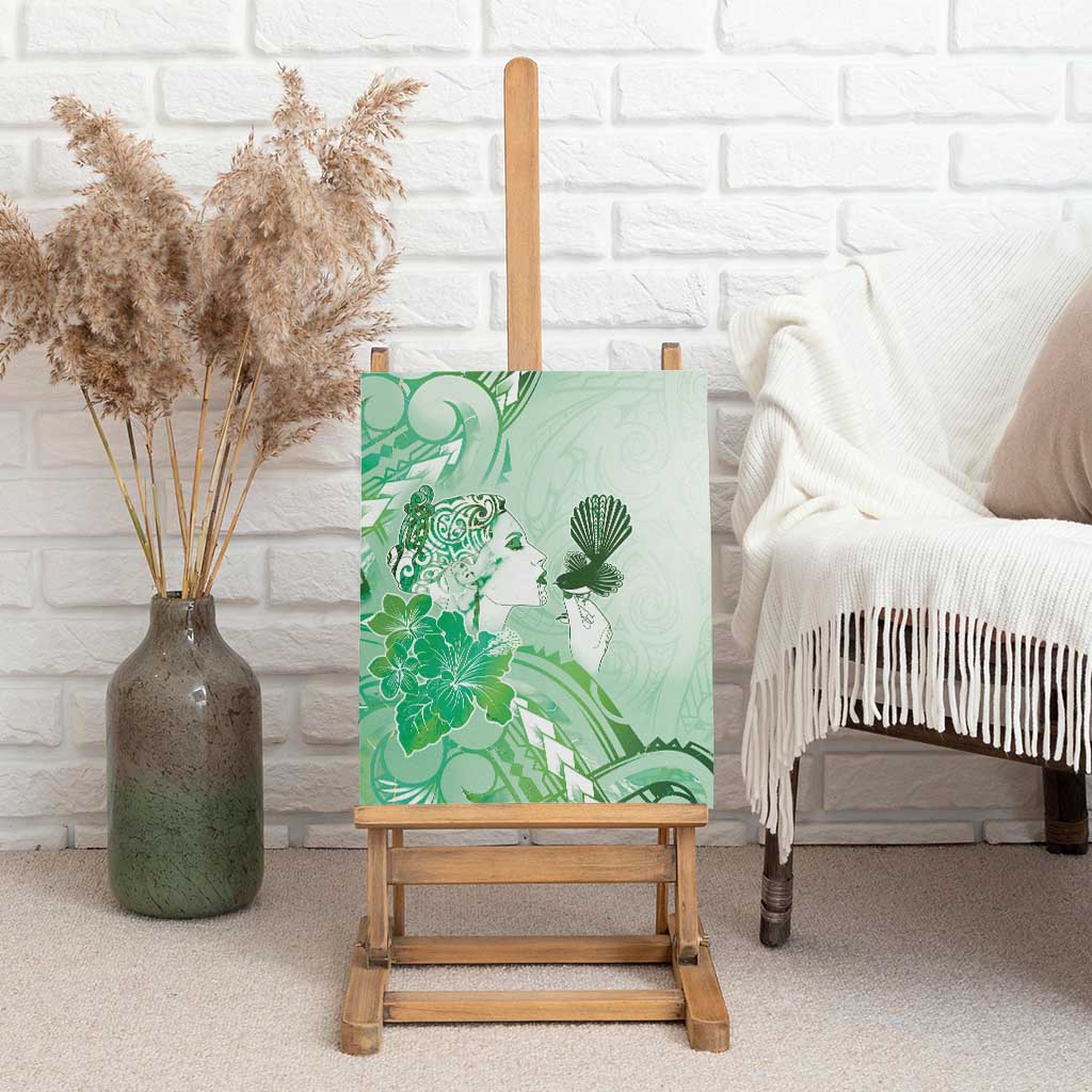 Aotearoa Maori Wahine Canvas Wall Art Fantail Bird Green Gold Marble LT05 - Polynesian Pride