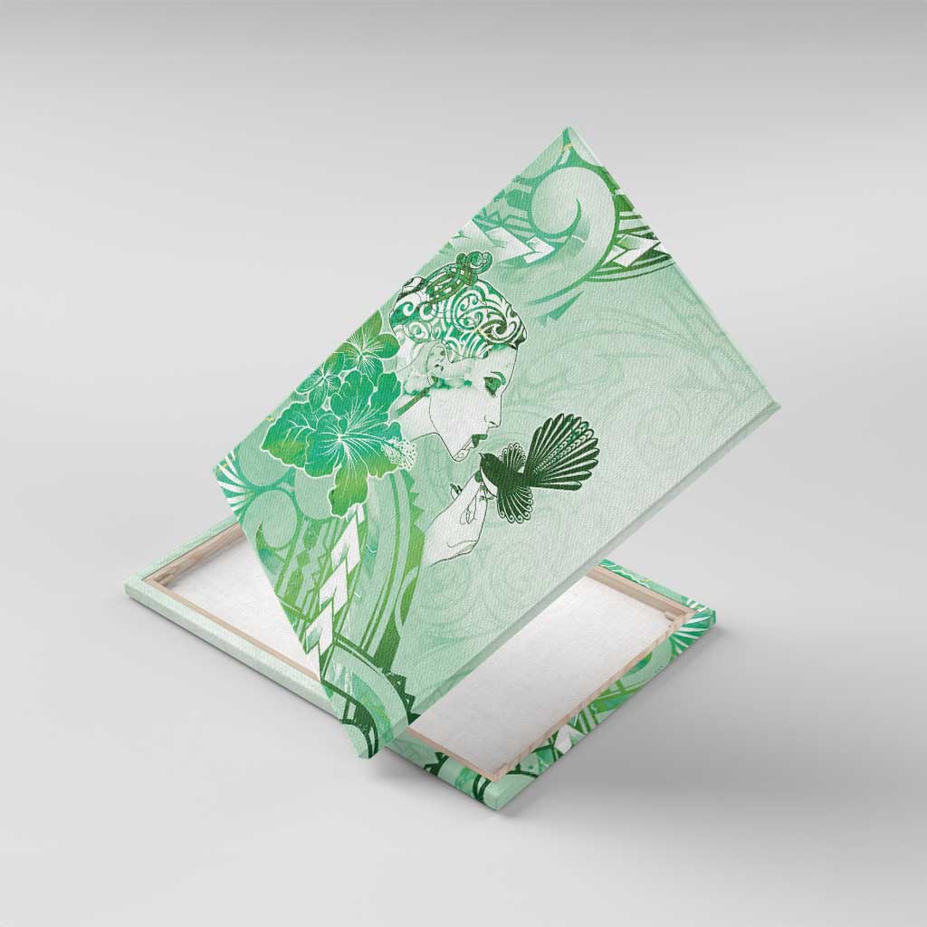 Aotearoa Maori Wahine Canvas Wall Art Fantail Bird Green Gold Marble LT05 With Frame Green - Polynesian Pride