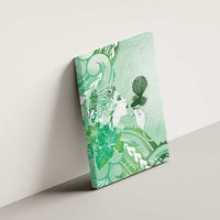 Aotearoa Maori Wahine Canvas Wall Art Fantail Bird Green Gold Marble LT05 - Polynesian Pride