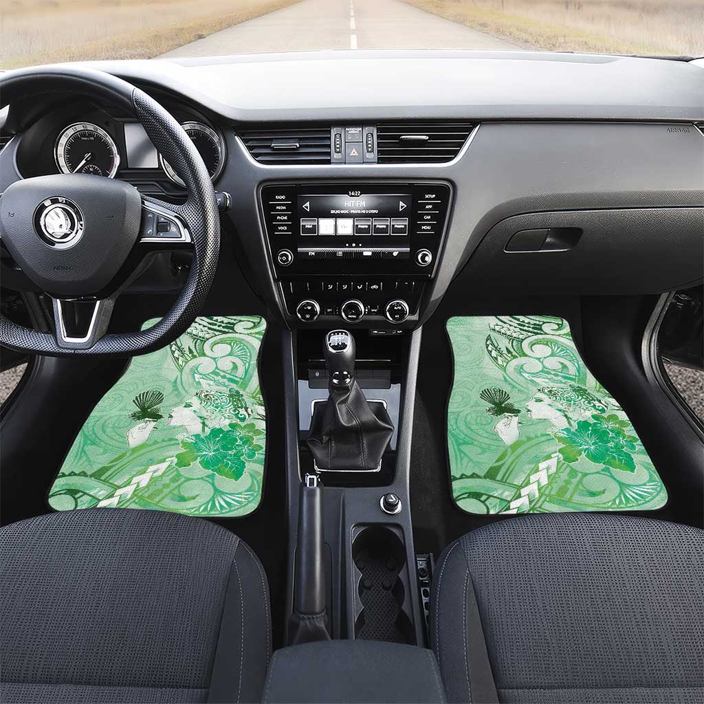 Aotearoa Maori Wahine Car Mats Fantail Bird Green Gold Marble LT05 Set 2pcs - Front Green - Polynesian Pride