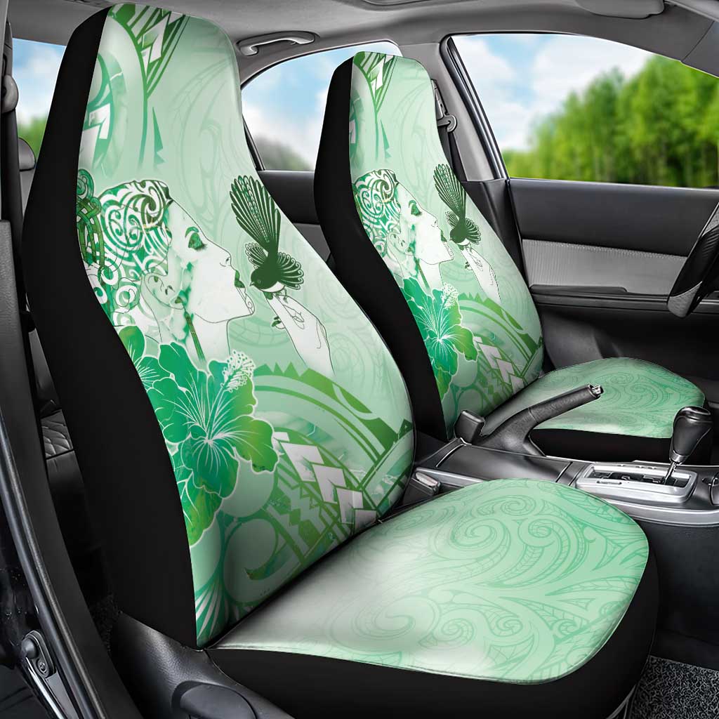Aotearoa Maori Wahine Car Seat Cover Fantail Bird Green Gold Marble