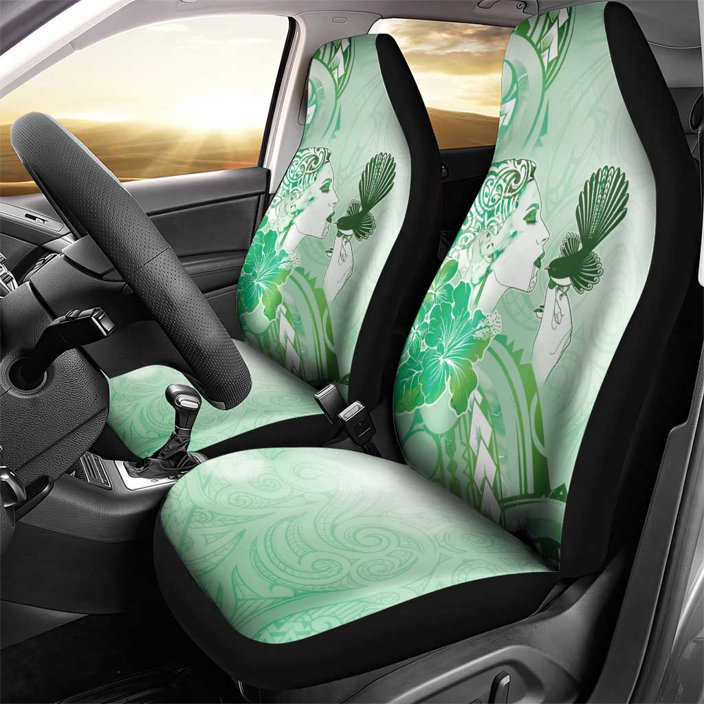 Aotearoa Maori Wahine Car Seat Cover Fantail Bird Green Gold Marble