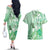 Aotearoa Maori Wahine Couples Matching Off The Shoulder Long Sleeve Dress and Hawaiian Shirt Fantail Bird Green Gold Marble