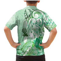 Aotearoa Maori Wahine Family Matching Mermaid Dress and Hawaiian Shirt Fantail Bird Green Gold Marble