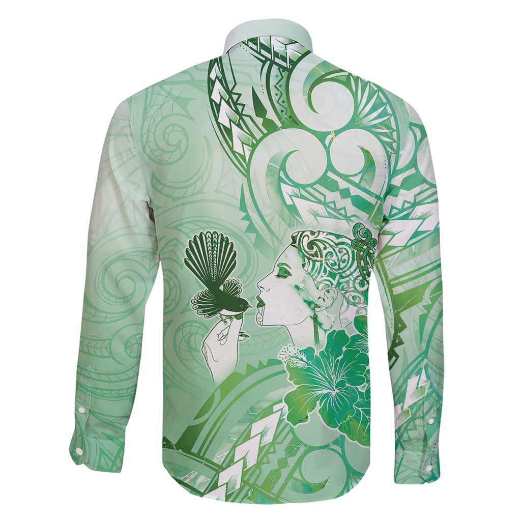 Aotearoa Maori Wahine Family Matching Mermaid Dress and Hawaiian Shirt Fantail Bird Green Gold Marble