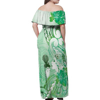 Aotearoa Maori Wahine Family Matching Off Shoulder Maxi Dress and Hawaiian Shirt Fantail Bird Green Gold Marble