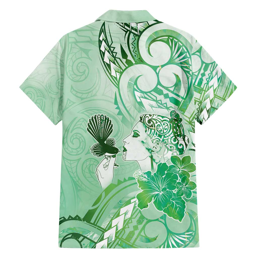 Aotearoa Maori Wahine Family Matching Summer Maxi Dress and Hawaiian Shirt Fantail Bird Green Gold Marble