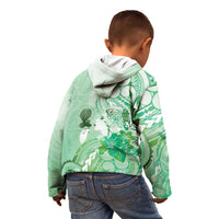 Aotearoa Maori Wahine Kid Hoodie Fantail Bird Green Gold Marble