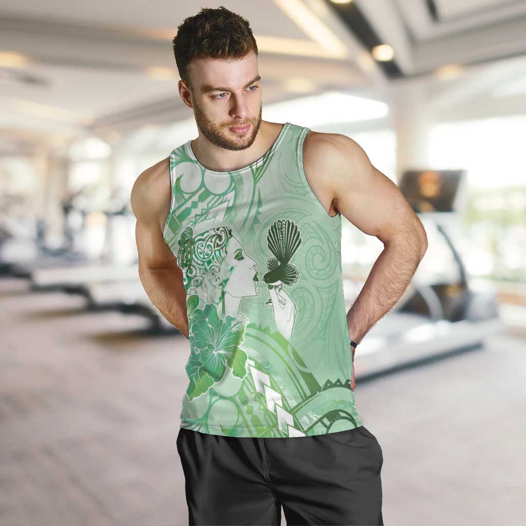 Aotearoa Maori Wahine Men Tank Top Fantail Bird Green Gold Marble LT05 Green - Polynesian Pride