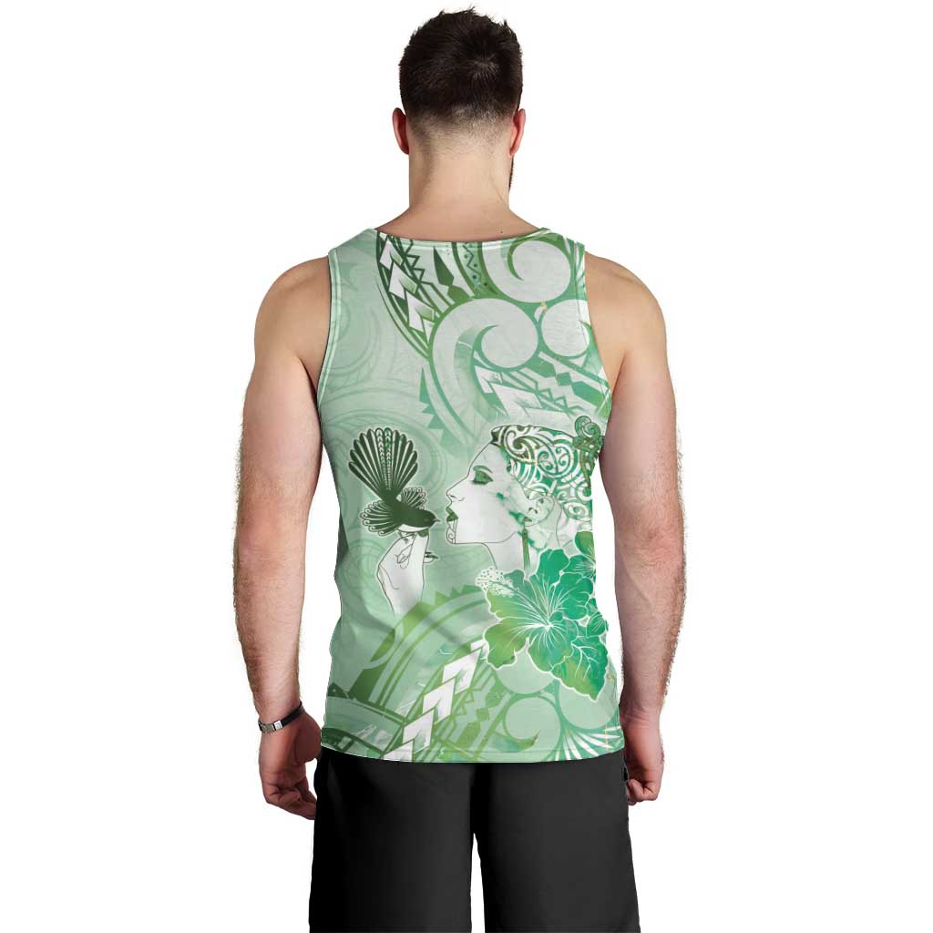 Aotearoa Maori Wahine Men Tank Top Fantail Bird Green Gold Marble LT05 - Polynesian Pride