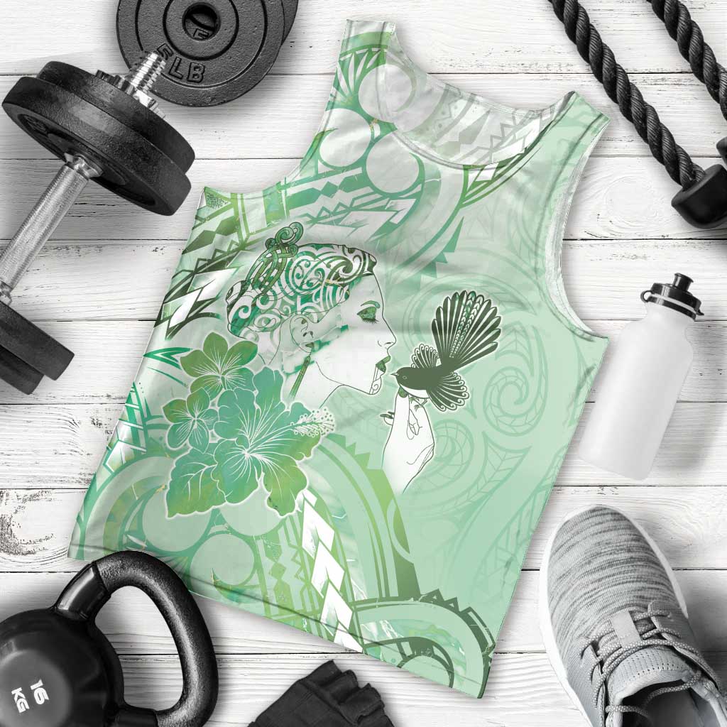 Aotearoa Maori Wahine Men Tank Top Fantail Bird Green Gold Marble LT05 - Polynesian Pride