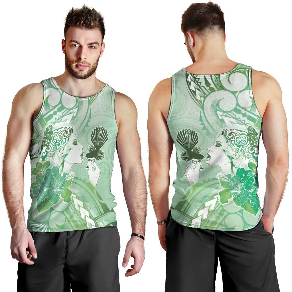 Aotearoa Maori Wahine Men Tank Top Fantail Bird Green Gold Marble LT05 - Polynesian Pride