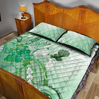 Aotearoa Maori Wahine Quilt Bed Set Fantail Bird Green Gold Marble LT05 - Polynesian Pride