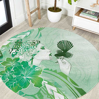 Aotearoa Maori Wahine Round Carpet Fantail Bird Green Gold Marble