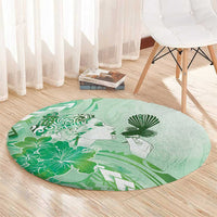 Aotearoa Maori Wahine Round Carpet Fantail Bird Green Gold Marble