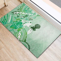 Aotearoa Maori Wahine Rubber Doormat Fantail Bird Green Gold Marble LT05 - Polynesian Pride