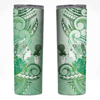 Aotearoa Maori Wahine Skinny Tumbler Fantail Bird Green Gold Marble