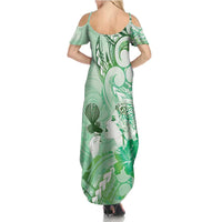 Aotearoa Maori Wahine Summer Maxi Dress Fantail Bird Green Gold Marble LT05 - Polynesian Pride